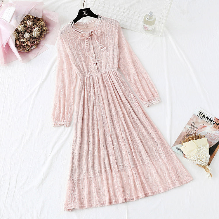 Lace Dress Small fragrance long sleeve bottomed skirt  4358