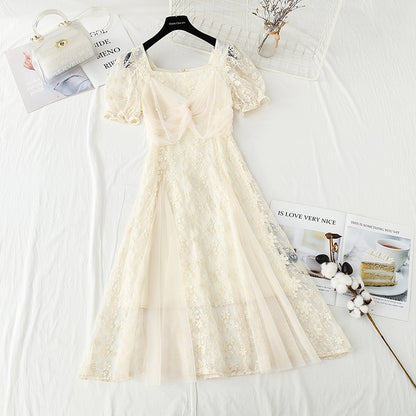 Lace dress with slim waist small skirt  4422