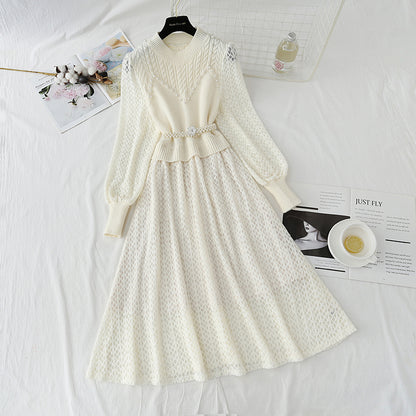 New super fairy lace stitched knitted dress  4435