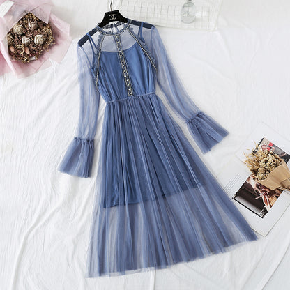 Schwere Industrie-Strass-Spitzen-Gaze-Kleid 4356