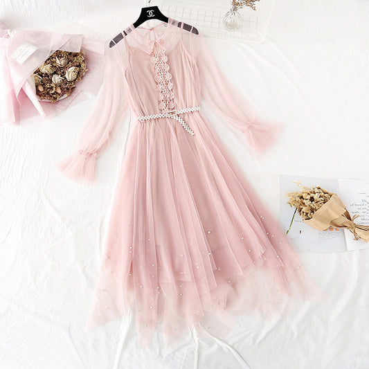 New suspender skirt fairy super xiansen stem orange French Retro  4497