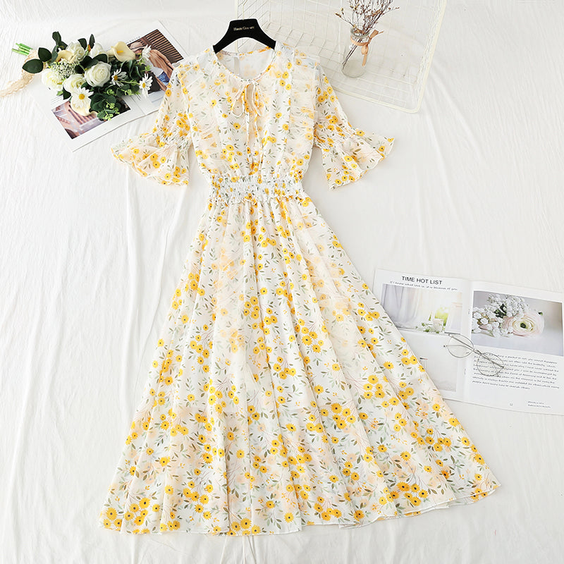 Chiffon floral skirt first love department sweet aging knee length skirt  4426