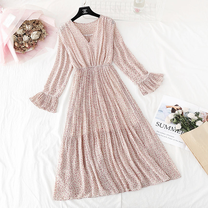 New style small fresh pleated French retro long skirt Kikyo skirt  4523