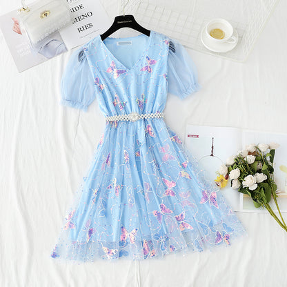 Fairy super fairy lace gauze skirt heavy industry embroidery Sequin  4421