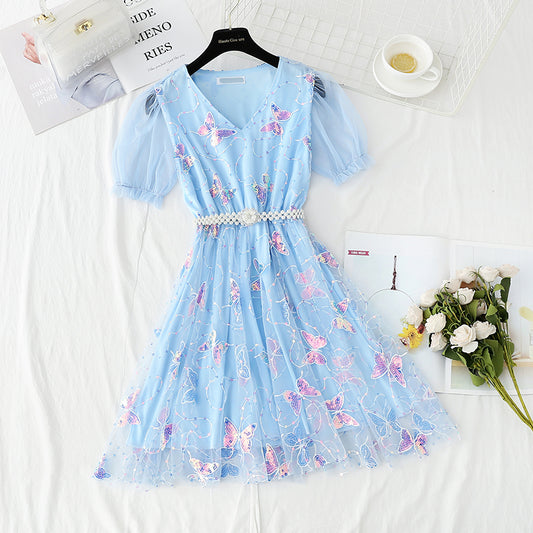 Fairy super fairy lace gauze skirt heavy industry embroidery Sequin  4421