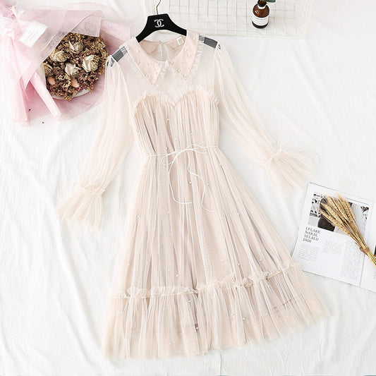 Mesh dress gentle super fairy loose doll A-line skirt  4372