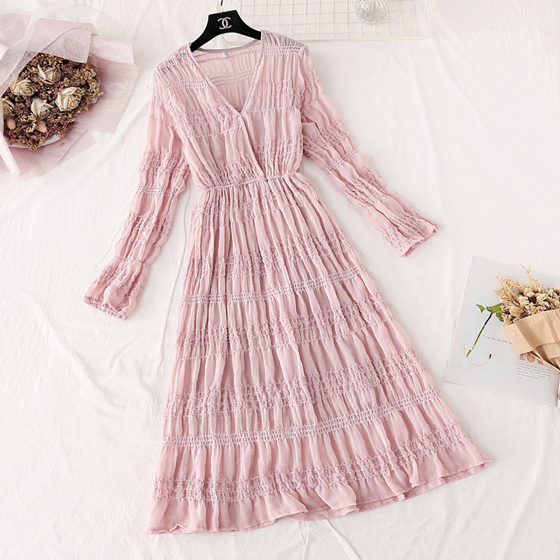 Fairy super xiansen French retro long skirt  4378