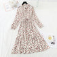 New long sleeved chiffon skirt sweet waist slim gentle wind Floral Dress  4546