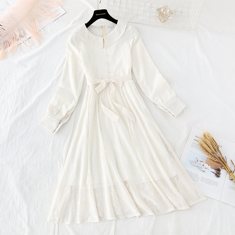 The new waist is slim and retro long sleeve small Lapel dress  4399