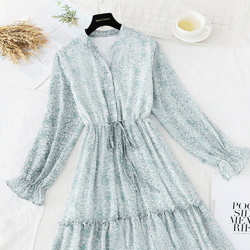 Long sleeved floral dress French Retro  4701