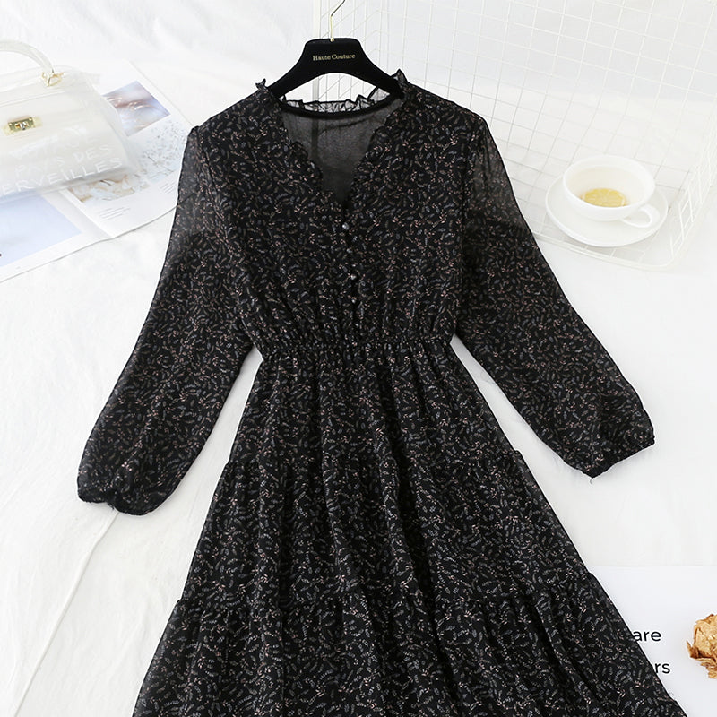 New Ruffle French Vintage chiffon skirt long  4537