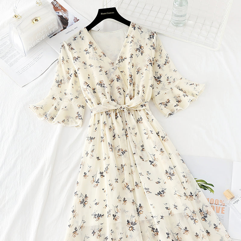 Floral Chiffon Dress French Platycodon skirt  4349