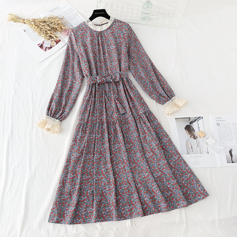 New floral dress women's aging lace up dress  4559