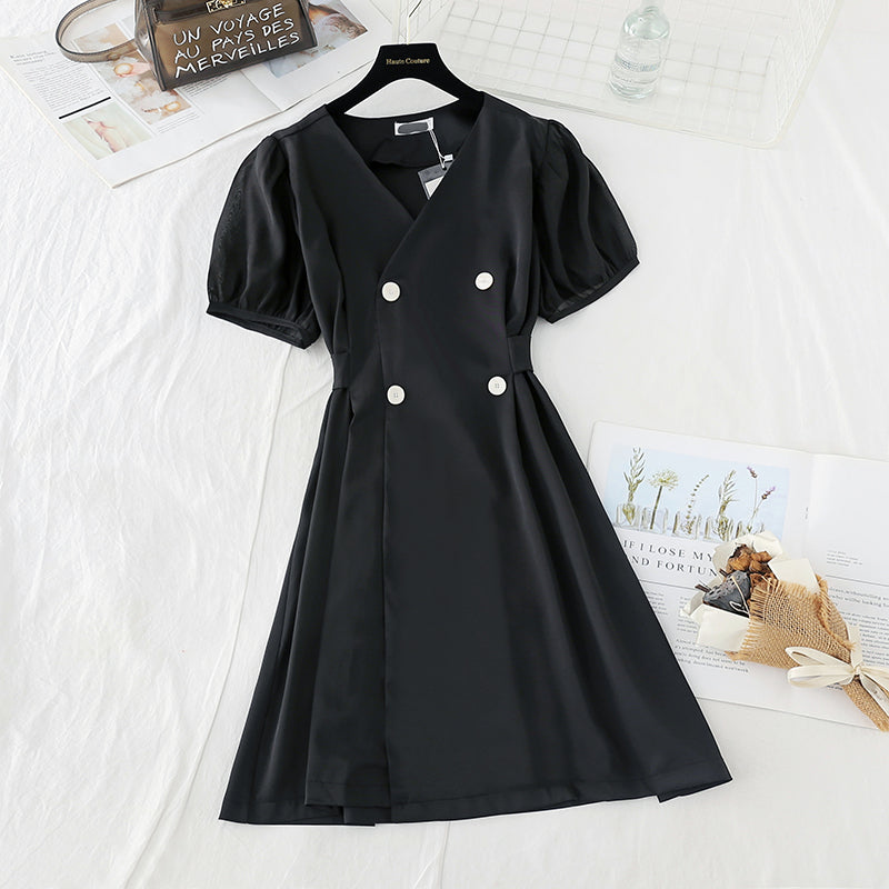 Chiffon waistband shows thin temperament. Small double breasted suit skirt  4649