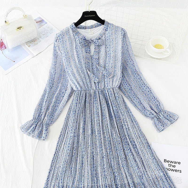 New bow tie lace up slim Pleated Chiffon bottomed skirt  4533