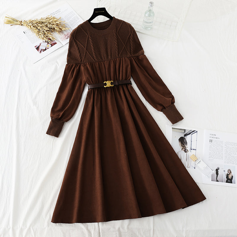 New Korean style stitched lace up with a slim waist and a dress inside  4561