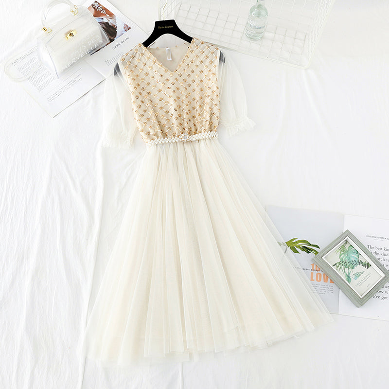 Sanfte Windfee Pailletten-Gaze-Rock ist schmal an der Taille 4397