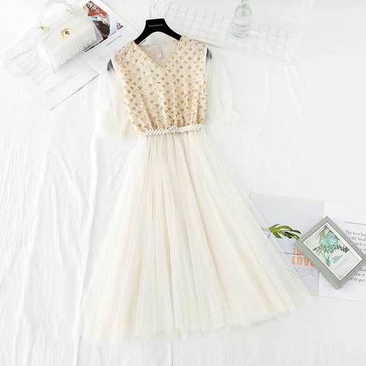 Sanfte Windfee Pailletten-Gaze-Rock ist schmal an der Taille 4397