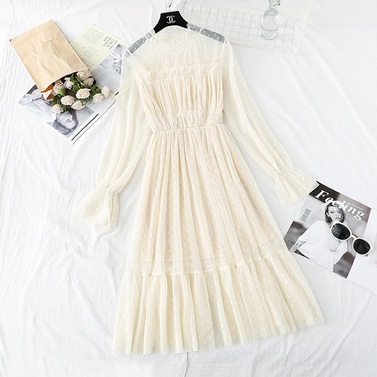 Polka Dot gauze French first love Platycodon fairy skirt  4374