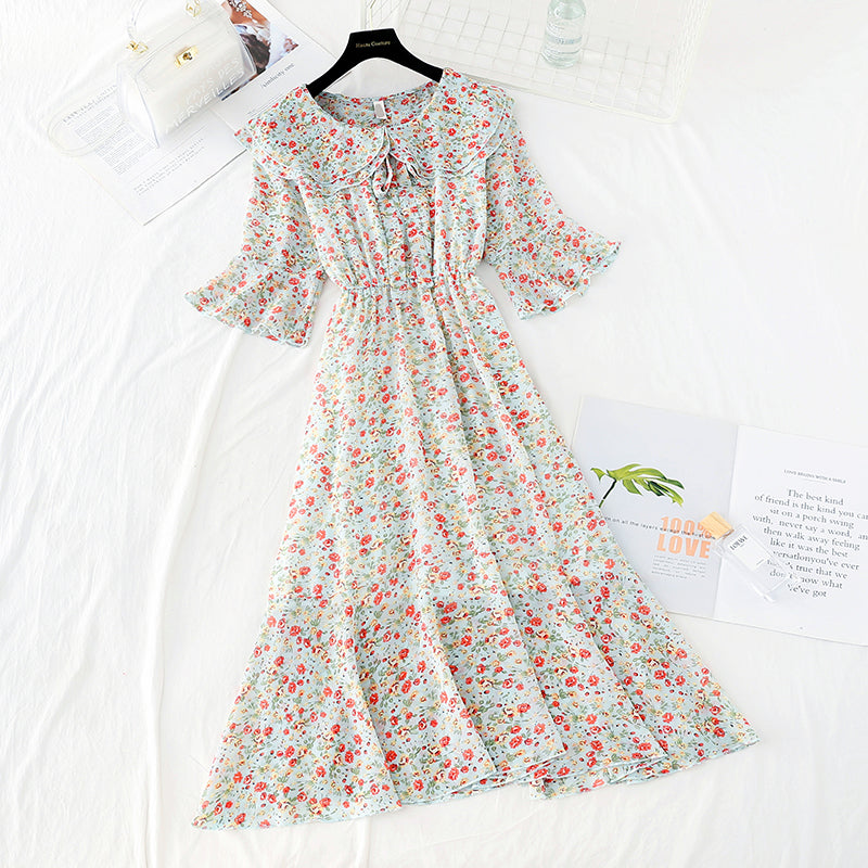 New sweet college broken Flower Chiffon French retro dress  4518