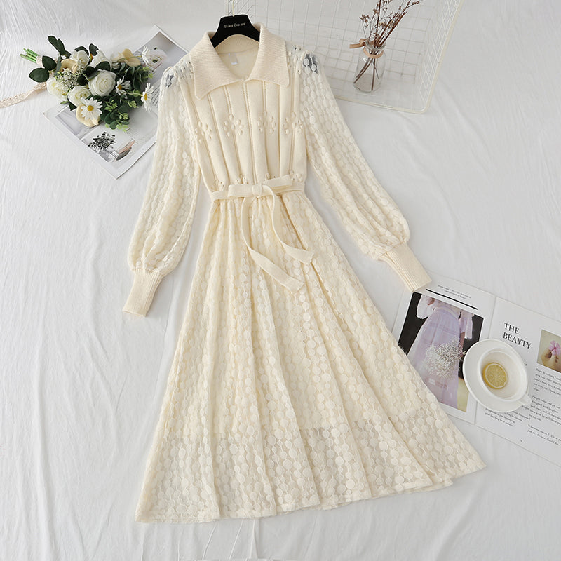 Baby collar dress lace bottomed skirt  4429
