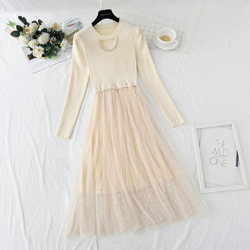 Patchwork backing dress French light mature dress  4430