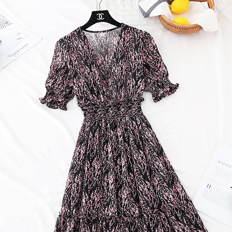 La nouvelle taille est fine, jupe en mousseline à manches bouffantes, jupe longue rétro française 4594