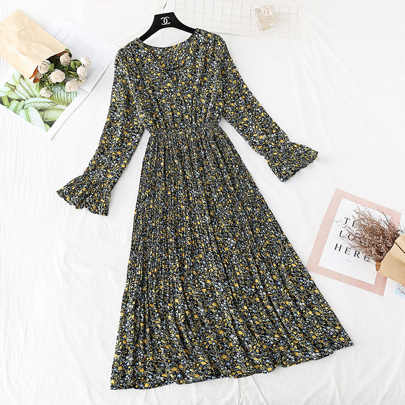 New style small fresh pleated French retro long skirt Kikyo skirt  4523