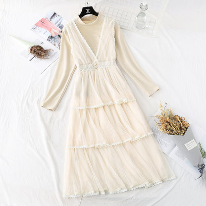 Japanese gentle wind mesh dress two-piece set 4377