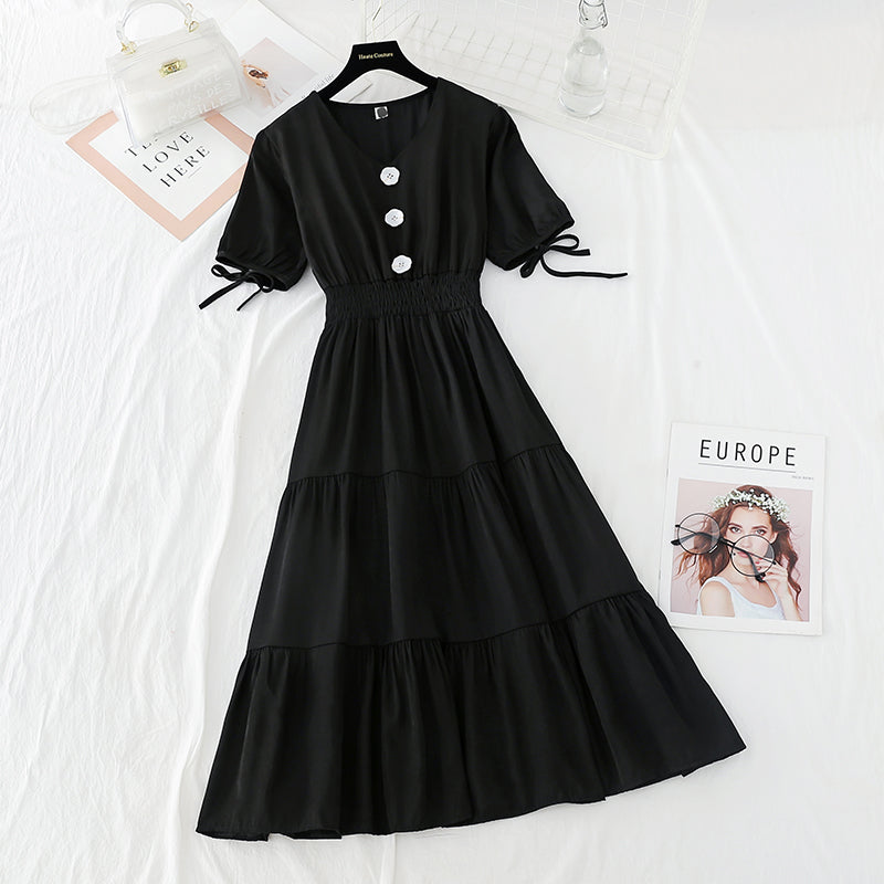 New French fairy long skirt V Neck waist long skirt retro cool style  4637