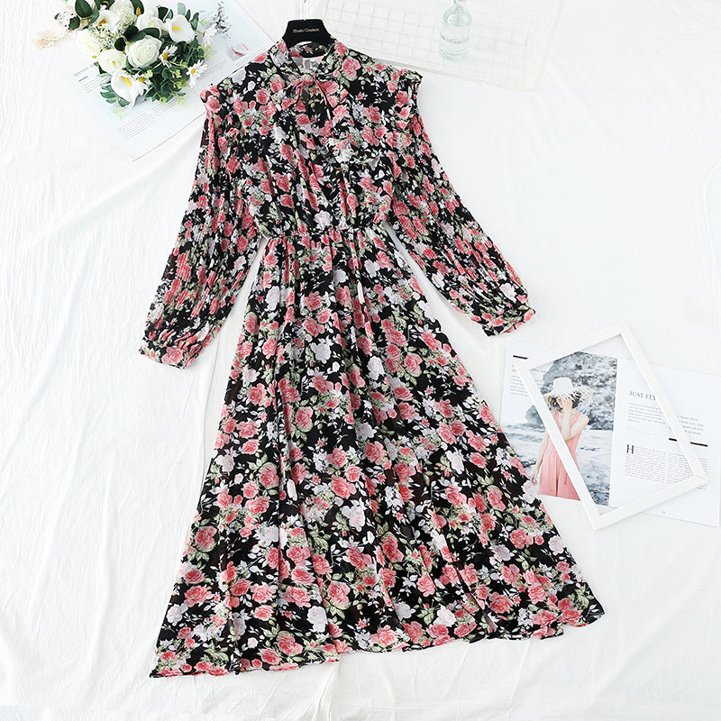 The new female Floral Chiffon dress is slim at the waist  4545
