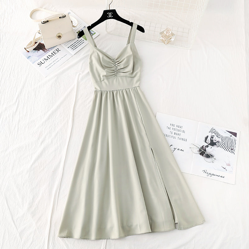 Suspender dress, French retro temperament, slim waist, Sen skirt  4501