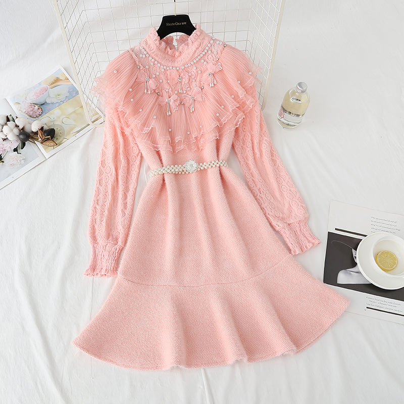 New mink lace flounce stitching with sweet bottom skirt  4436