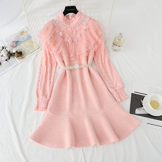 New mink lace flounce stitching with sweet bottom skirt  4436