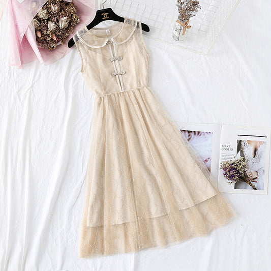 National style mesh dress retro suspender skirt  4348