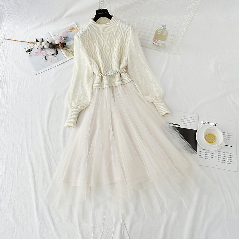 New style bottom sweater stitched mesh French fairy dress  4438