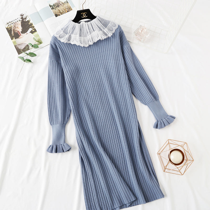 French retro net red two piece suit doll collar lace dress  4471