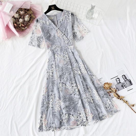 Embroidered Floral Dress national retro skirt  4427