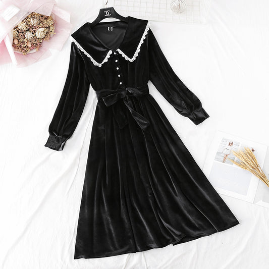 Französisches retro goldenes Samtkleid Super Xiansen langer Rock 4499