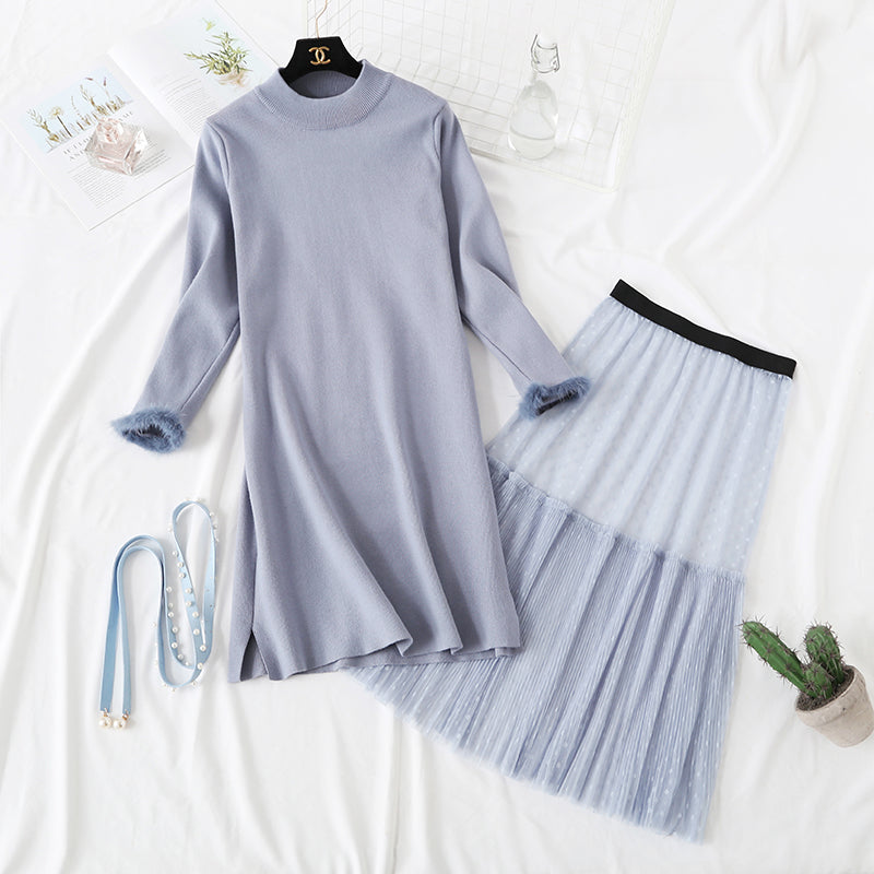 Knee sweater knitted dress fashion suit  4443