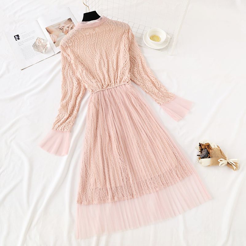 Lace mesh dress French super fairy knee length skirt  4365