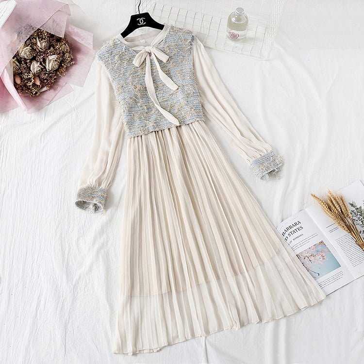 Small fragrance suit women's Vest + pleated bottom skirt two-piece set  4457