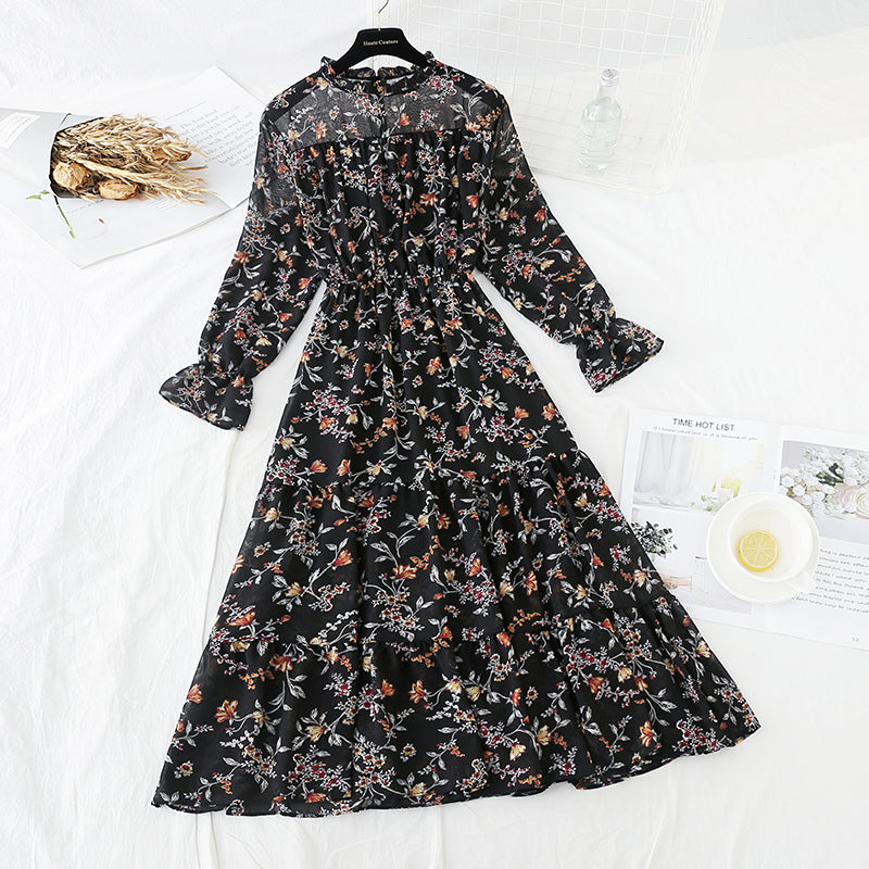 New French retro floral Platycodon grandiflorum skirt bottomed knee length skirt  4534