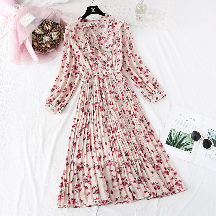 Chiffon-Kleid Faltenrock Französisch Retro Super Fairy 4488