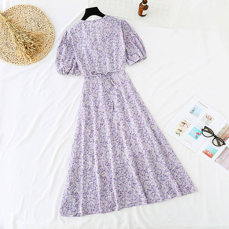 New waist closing single breasted slim Chiffon French retro dress  4516