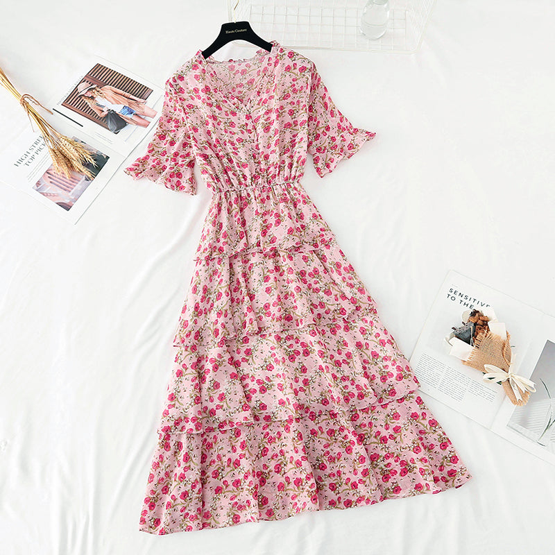 Die neue Taille ist schmal, französischer Retro-Chiffon-Kuchen-Langrock 4602