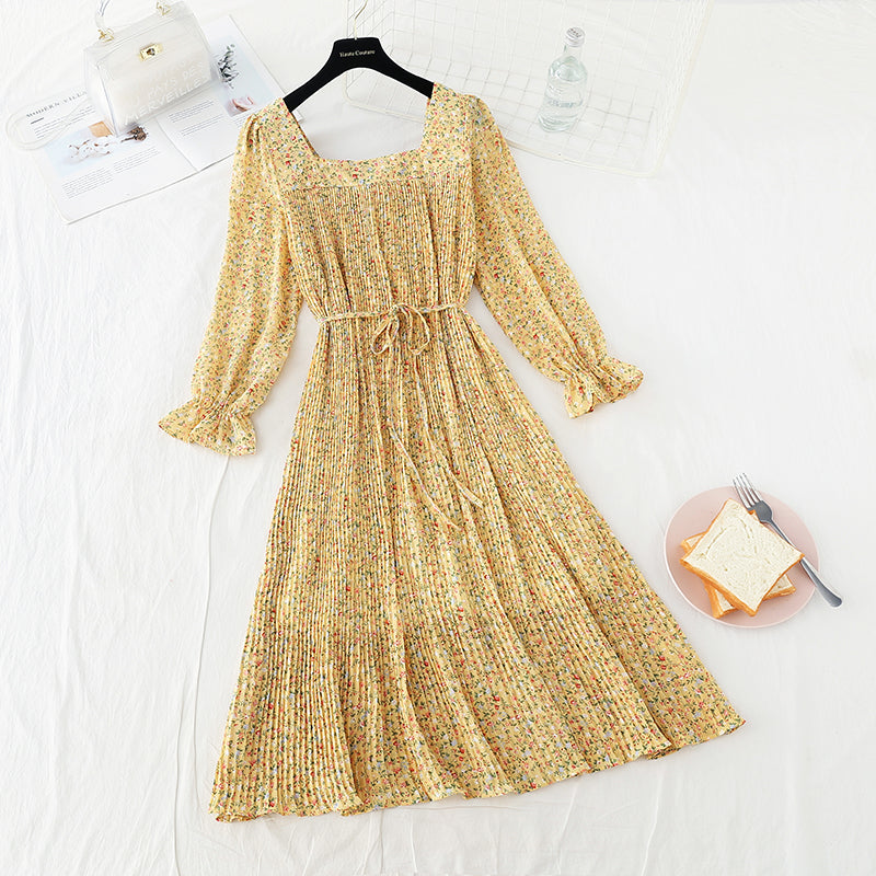 New slim square neck French Chiffon Skirt  4535