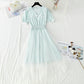 Cotton linen dress Plaid gauze fairy skirt French doll collar  4425