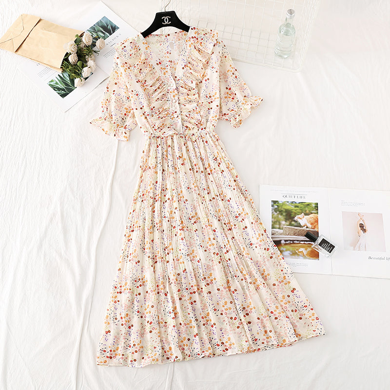 Neuer französischer Retro-Chiffonrock mit sanftem Wind und hoher Taille, dünner, bauchbedeckter Rock 4605