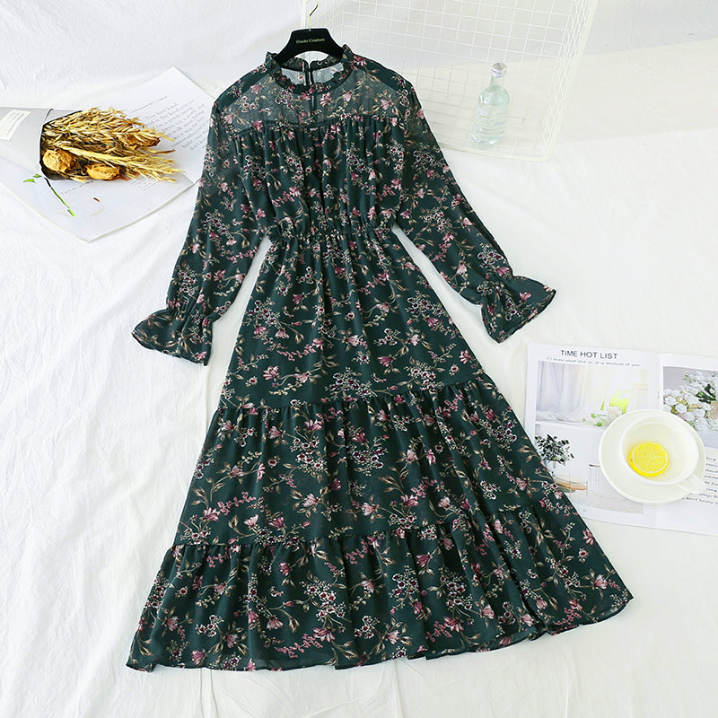 New French retro floral Platycodon grandiflorum skirt bottomed knee length skirt  4534